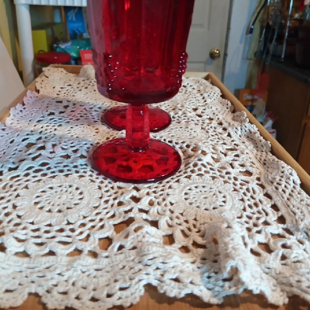Vintage Ruby Red Glass Goblets By LG Wright ( Westmoreland) Set Of 2 -7 I